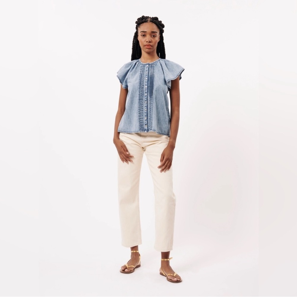 FRNCH Leni Blue Jean Blouse Women’s size large EUC